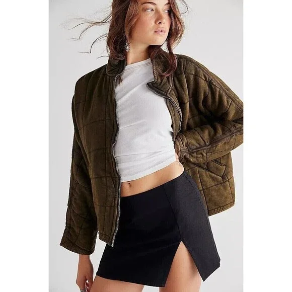 Free People Dolman Quilted Knit Jacket Top Oversized Zip-up Slouchy XS 284205